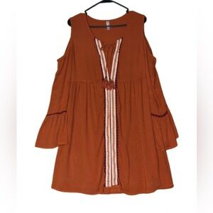 Xhiliration Women’s Burnt Orange Cold Shoulder Dress Size Large